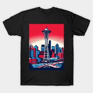 Seattle Space Needle Cityscape Retro Vintage T-Shirt